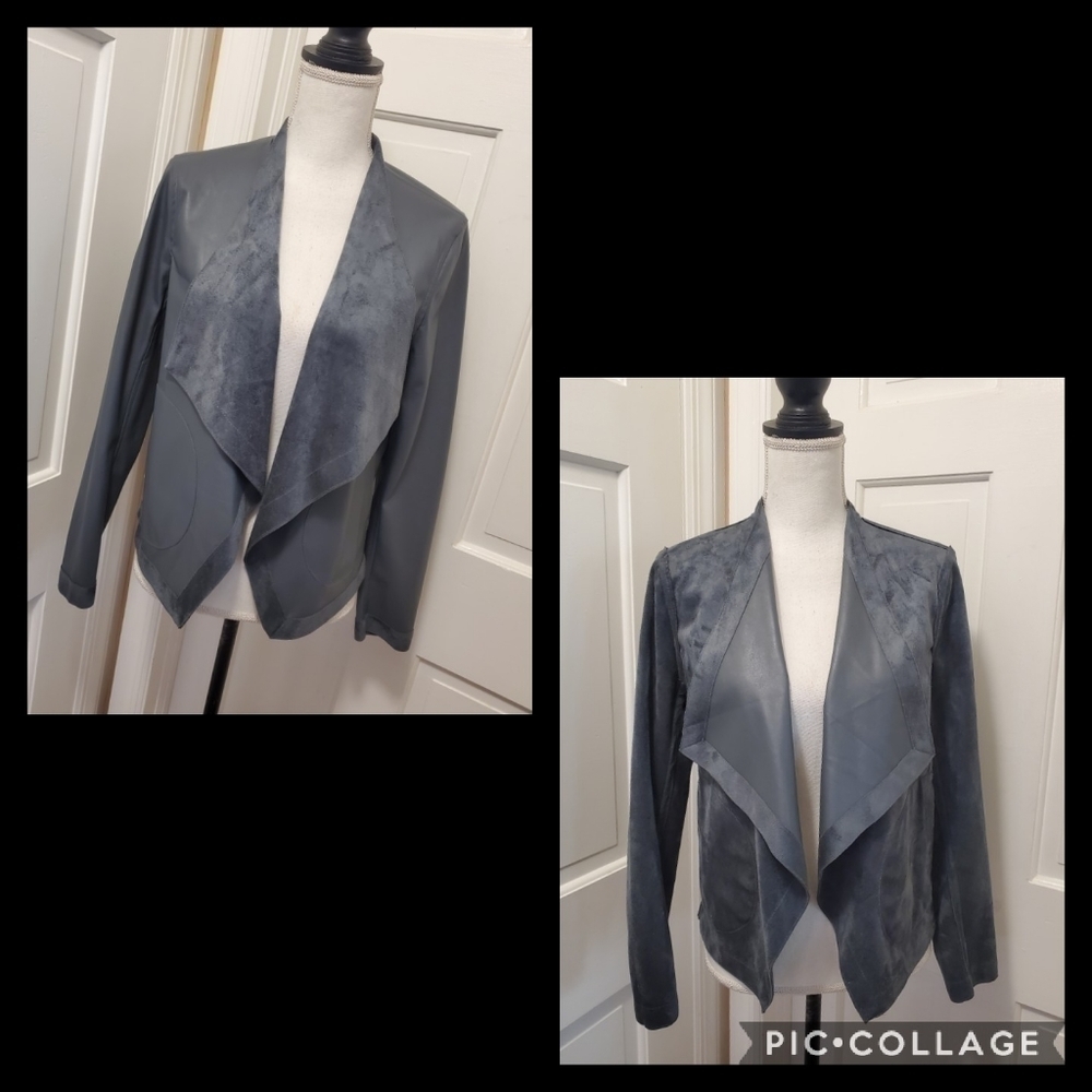 BB Dakota Gray Drape Reversible Jacket Size Small Leather/Suede Look